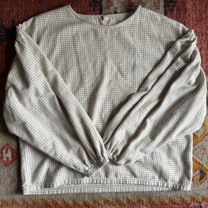 Monkind women's checked organic cotton blouse in ecru (large)